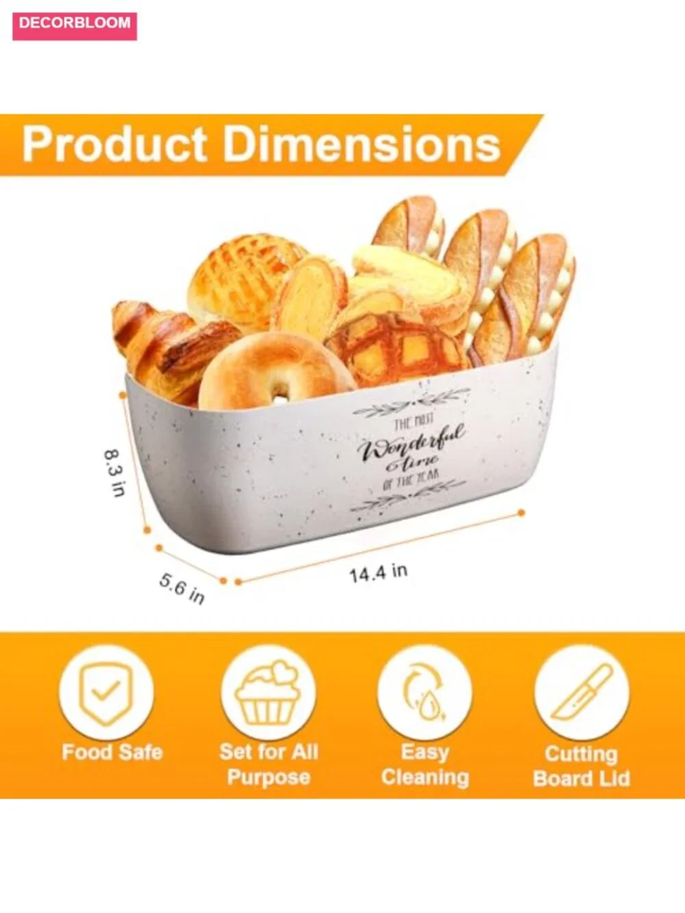 Bamboo Fiber Bread Box with Cutting Board Lid, Kitchen Countertop Food Storage